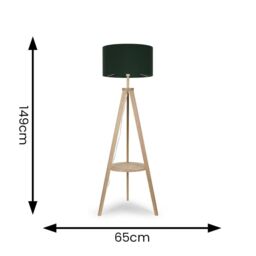 ValueLights Morrigan Natural Wood Tripod Floor Lamp with Fabric Drum Lamp Shade in Dark Green - thumbnail 7