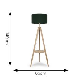 ValueLights Morrigan Natural Wood Tripod Floor Lamp with Fabric Drum Lamp Shade in Dark Green - thumbnail 8
