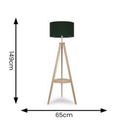 ValueLights Morrigan Natural Wood Tripod Floor Lamp with Fabric Drum Lamp Shade in Dark Green - thumbnail 5