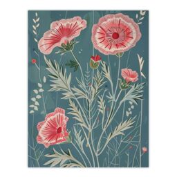 "Artery8 Blooming Pink Carnation Flowers Artwork Spring Wall Art Print in Blue - Size: W24"" x H32""" - thumbnail 1