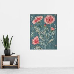 "Artery8 Blooming Pink Carnation Flowers Artwork Spring Wall Art Print in Blue - Size: W24"" x H32""" - thumbnail 4