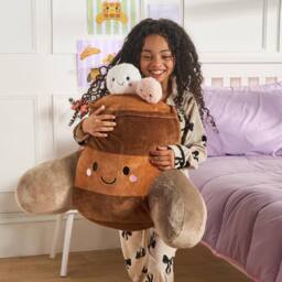 OHS Hugo the Hot Chocolate Cuddle Cushion Novelty Reading Pillow in Brown - thumbnail 5