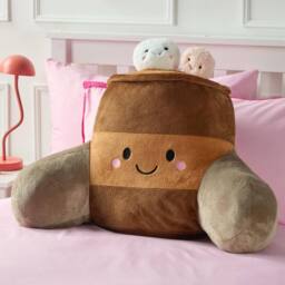 OHS Hugo the Hot Chocolate Cuddle Cushion Novelty Reading Pillow in Brown - thumbnail 1