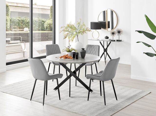 FurnitureboxUK Novara Grey Concrete Effect Black Leg 120cm Round Dining Table & 4 Pesaro Black Leg Chairs - image 1