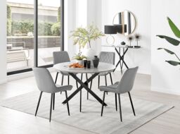 FurnitureboxUK Novara Grey Concrete Effect Black Leg 120cm Round Dining Table & 4 Pesaro Black Leg Chairs - thumbnail 6