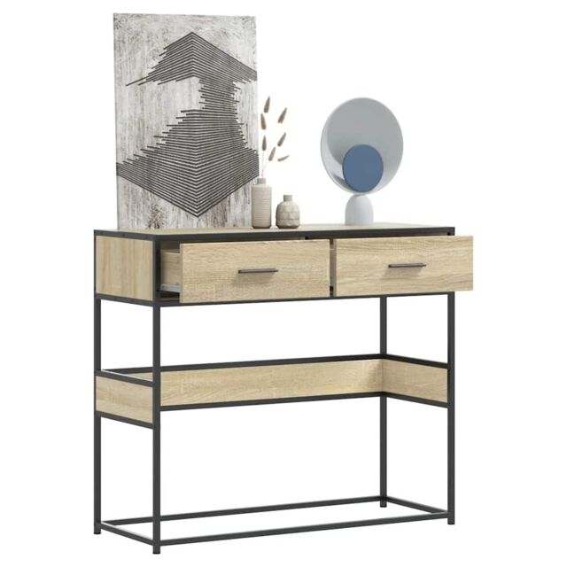 Berkfield Home Console Table Sonoma Oak 90x35x80 cm Engineered Wood in Brown - Size: 90 x 35 x 80 cm - image 1