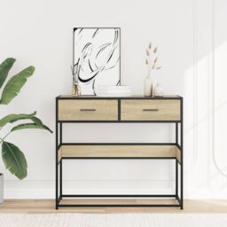 Berkfield Home Console Table Sonoma Oak 90x35x80 cm Engineered Wood in Brown - Size: 90 x 35 x 80 cm - thumbnail 3