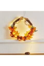H&O Direct 40cm Artificial Pumpkin Maple Leaves Wreath with Bell in Orange - thumbnail 3