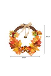 H&O Direct 40cm Artificial Pumpkin Maple Leaves Wreath with Bell in Orange - thumbnail 4