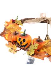 H&O Direct 40cm Artificial Pumpkin Maple Leaves Wreath with Bell in Orange - thumbnail 5