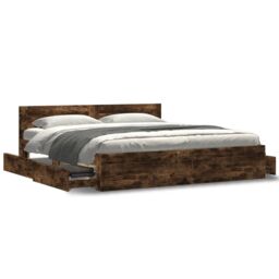 Berkfield Home Bed Frame with Headboard without Mattress Smoked Oak 200x200 cm in Brown - thumbnail 4