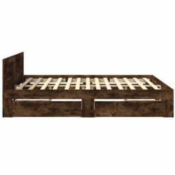 Berkfield Home Bed Frame with Headboard without Mattress Smoked Oak 200x200 cm in Brown - thumbnail 6