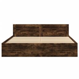 Berkfield Home Bed Frame with Headboard without Mattress Smoked Oak 200x200 cm in Brown - thumbnail 5