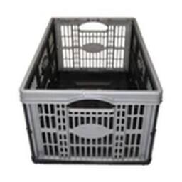 EONLION Pack of 5 32L Plastic Foldable Stackable Storage Crates Boxes in Grey - thumbnail 1