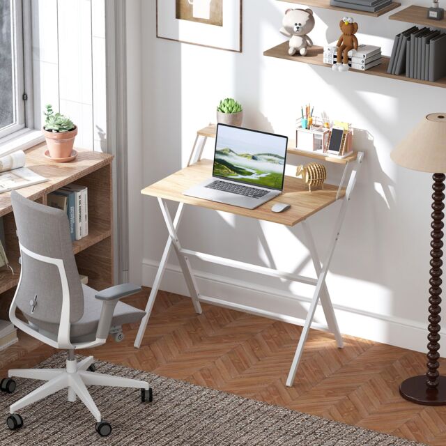 HOMCOM 81.5 cm Folding Computer Desk for Small Spaces Bedroom in Natural - Size: Large - image 1