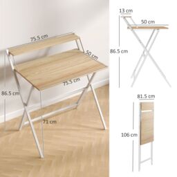 HOMCOM 81.5 cm Folding Computer Desk for Small Spaces Bedroom in Natural - Size: Large - thumbnail 3