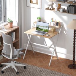 HOMCOM 81.5 cm Folding Computer Desk for Small Spaces Bedroom in Natural - Size: Large - thumbnail 1