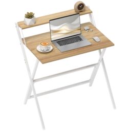 HOMCOM 81.5 cm Folding Computer Desk for Small Spaces Bedroom in Natural - Size: Large - thumbnail 2