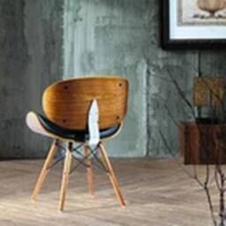 EONLION Retro Chair Black Faux Leather Seat Eiffel Wooden Legs Walnut Finish - thumbnail 3
