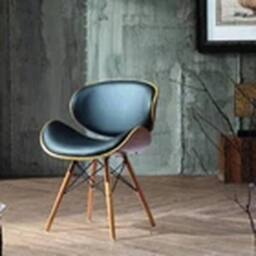 EONLION Retro Chair Black Faux Leather Seat Eiffel Wooden Legs Walnut Finish