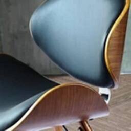 EONLION Retro Chair Black Faux Leather Seat Eiffel Wooden Legs Walnut Finish - thumbnail 2