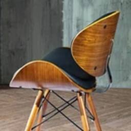 EONLION Retro Chair Black Faux Leather Seat Eiffel Wooden Legs Walnut Finish - thumbnail 4
