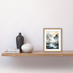 Artery8 Wall Art Print Snowfall over Autumn Trees in Snowy River Dream Landscape Modern Watercolour Painting Artwork Framed 9X7 Inch - thumbnail 2
