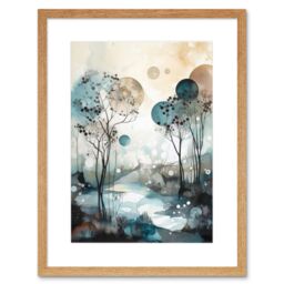 Artery8 Wall Art Print Snowfall over Autumn Trees in Snowy River Dream Landscape Modern Watercolour Painting Artwork Framed 9X7 Inch - thumbnail 1