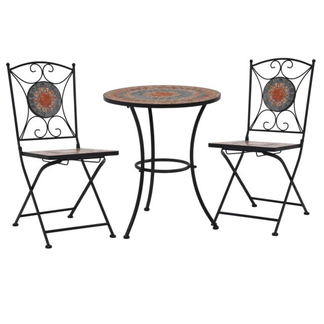Berkfield Home 3 Piece Mosaic Bistro Set Ceramic Tile Orange/Grey in Orange - image 1