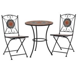 Berkfield Home 3 Piece Mosaic Bistro Set Ceramic Tile Orange/Grey in Orange - thumbnail 1