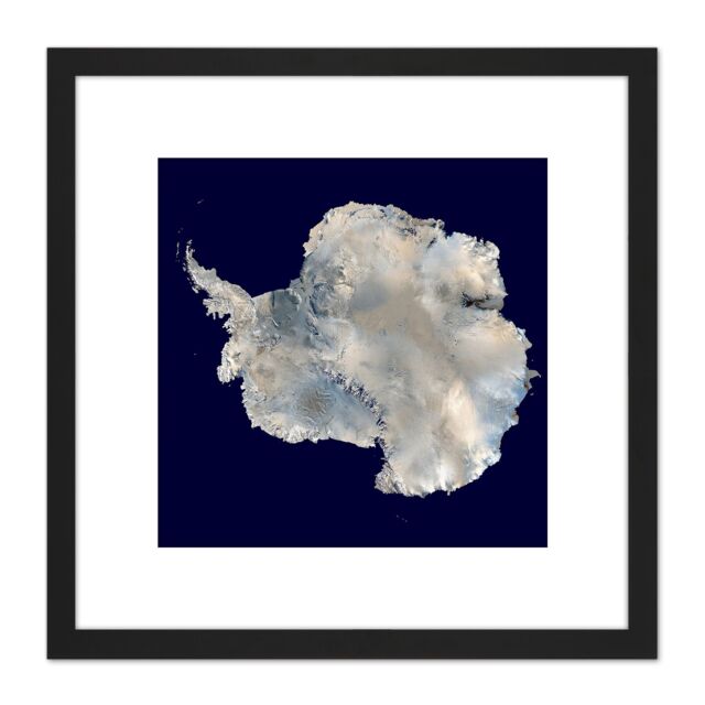 Artery8 Antarctica Continent Blue Marble NASA Photograph 8X8 Inch Square Wooden Framed Wall Art Print Picture with Mount in Black - image 1