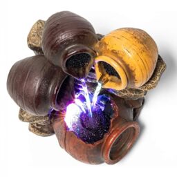 Primrose Tabletop Fountain Triple Trickle Honey Pots Water Feature with Lights in Grey - thumbnail 4