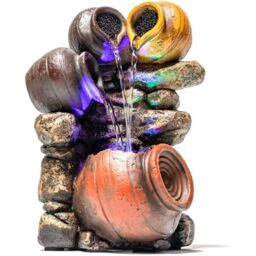 Primrose Tabletop Fountain Triple Trickle Honey Pots Water Feature with Lights in Grey - thumbnail 3