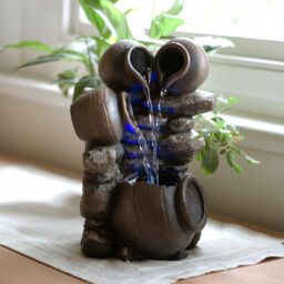 Primrose Tabletop Fountain Triple Trickle Honey Pots Water Feature with Lights in Grey - thumbnail 2