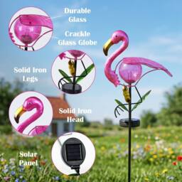 "Bright Zeal 1-Pack Solar Flamingo Stake Light 14"" Pink Waterproof Outdoor Garden Decor" - thumbnail 4