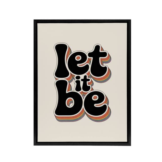 "Artery8 Let It Be Funky Retro Rainbow Font Typography Framed Canvas Art Print in Beige - Size: W18"" x H24""" - image 1