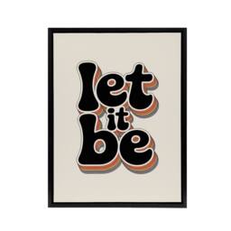 "Artery8 Let It Be Funky Retro Rainbow Font Typography Framed Canvas Art Print in Beige - Size: W18"" x H24""" - thumbnail 1
