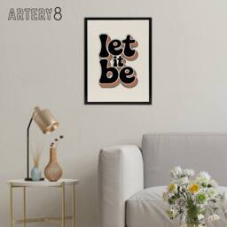 "Artery8 Let It Be Funky Retro Rainbow Font Typography Framed Canvas Art Print in Beige - Size: W18"" x H24""" - thumbnail 3