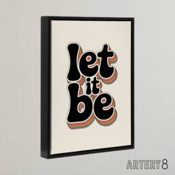 "Artery8 Let It Be Funky Retro Rainbow Font Typography Framed Canvas Art Print in Beige - Size: W18"" x H24""" - thumbnail 2