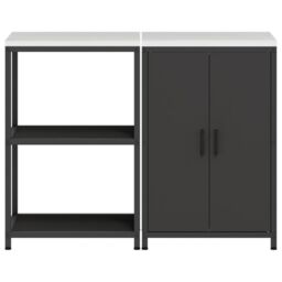 Berkfield Home Kitchen Storage Set with Shelf with Storage with Door Adjustable 2 pcs Black Cold-rolled steel - thumbnail 8