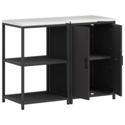 Berkfield Home Kitchen Storage Set with Shelf with Storage with Door Adjustable 2 pcs Black Cold-rolled steel - thumbnail 7