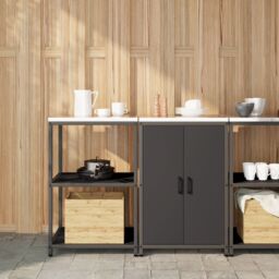 Berkfield Home Kitchen Storage Set with Shelf with Storage with Door Adjustable 2 pcs Black Cold-rolled steel - thumbnail 1