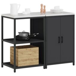Berkfield Home Kitchen Storage Set with Shelf with Storage with Door Adjustable 2 pcs Black Cold-rolled steel - thumbnail 3