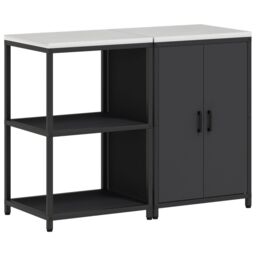 Berkfield Home Kitchen Storage Set with Shelf with Storage with Door Adjustable 2 pcs Black Cold-rolled steel - thumbnail 2