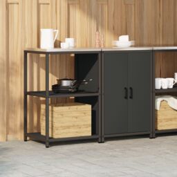 Berkfield Home Kitchen Storage Set with Shelf with Storage with Door Adjustable 2 pcs Black Cold-rolled steel - thumbnail 4
