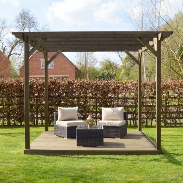 Rutland County Garden Furniture Ltd Pergola & Decking Kit - L240 x W240 x H270 cm - Rustic Brown - image 1