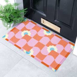 Artsy Mats Elizabeth Olwen Floral Wave Pattern Indoor/Outdoor Doormat (70x40cm) in Pink - Size: 40 cm x 70 cm