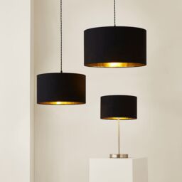 ValueLights Reni Black with Metallic Gold Inner Easy Fit Drum Ceiling Lamp Shade - Size: Large - thumbnail 6