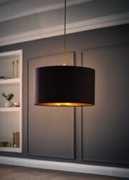ValueLights Reni Black with Metallic Gold Inner Easy Fit Drum Ceiling Lamp Shade - Size: Large - thumbnail 2