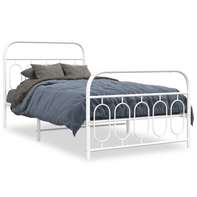 Berkfield Home Metal Bed Frame without Mattress with Footboard White 107x203cm - Size: 107x203 cm - image 1